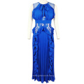 New Design  Embroidery Lace Dress Blue Sleeveless Evening Dresses For Women